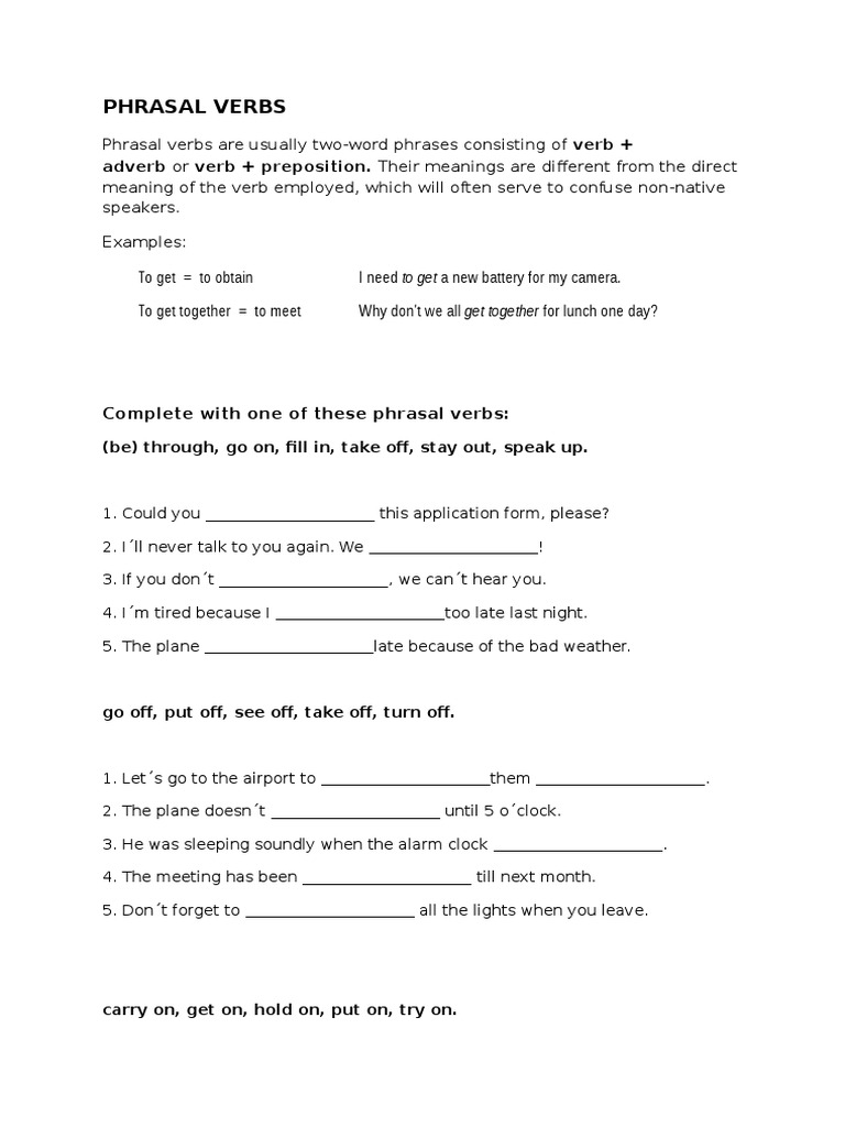 Phrasal Verbs Exercises and Examples | PDF