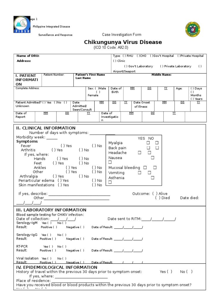 Comprehensive Case Investigation Form for Suspected and Confirmed Cases ...