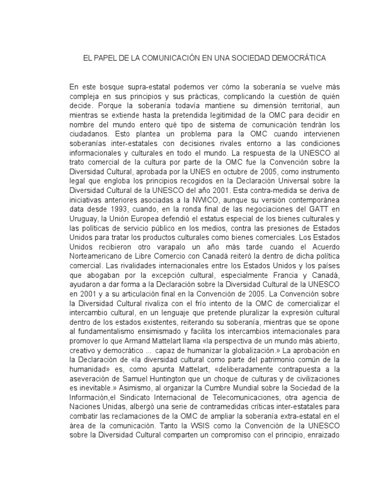 El Papel De La Comunicación En Una Sociedad Democrática Pdf