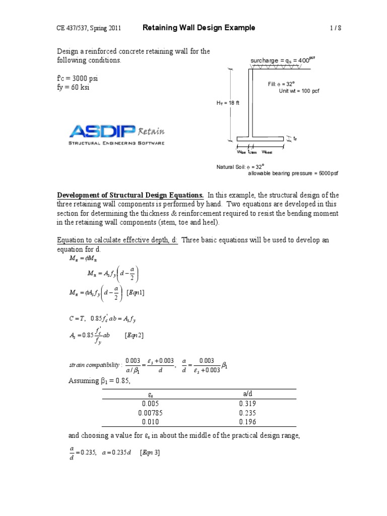 Retaining Wall Design Calculations | PDF | Structural Engineering ...