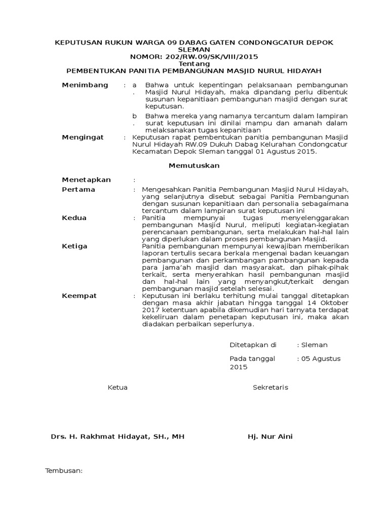 ContohPedi Contoh SK Panitia Pembangunan Masjid Musholla1