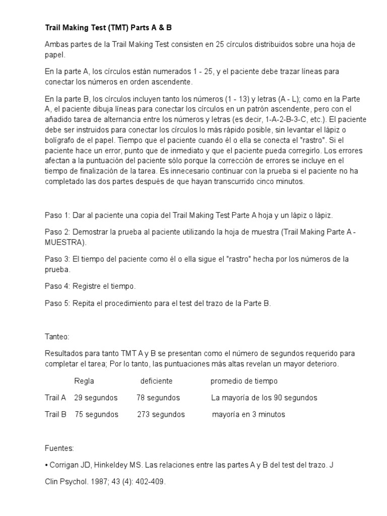 Guía del Trail Making Test A y B | PDF | Métodos y materiales de ...