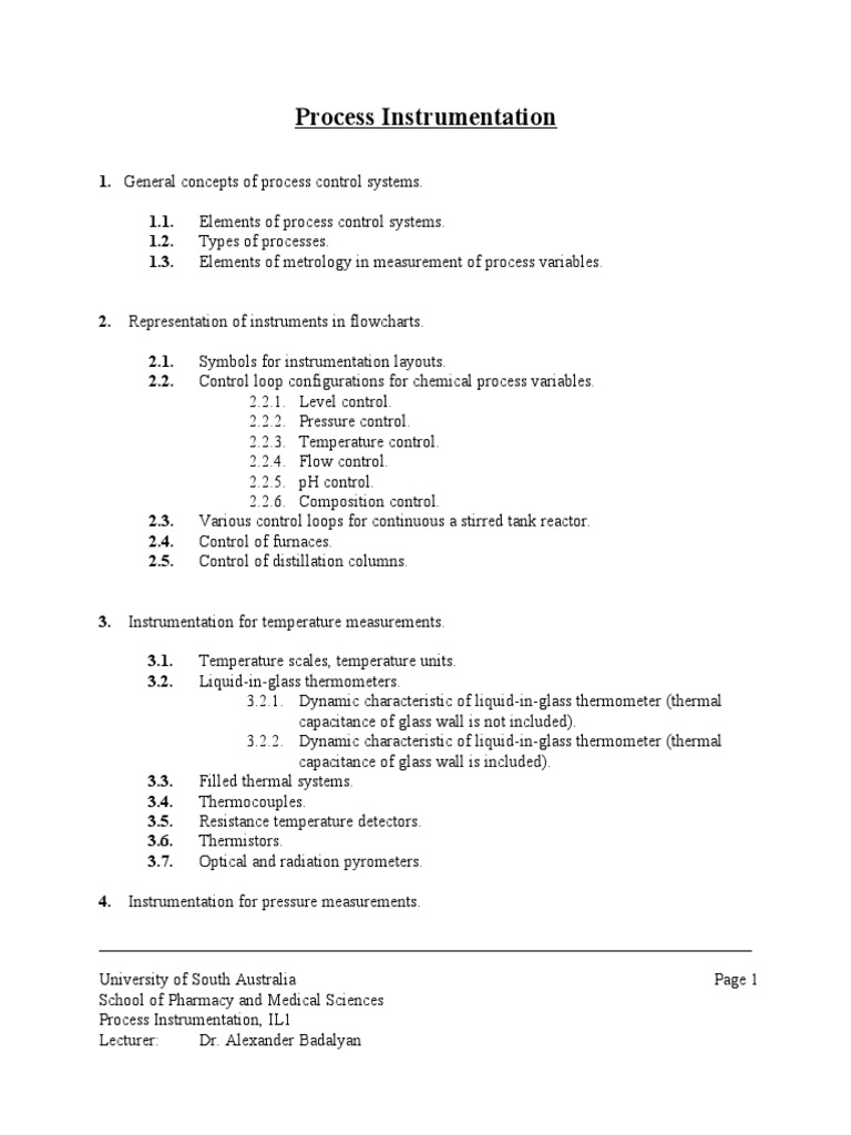 Process Instrumentation PDF Accuracy And Precision Instrumentation
