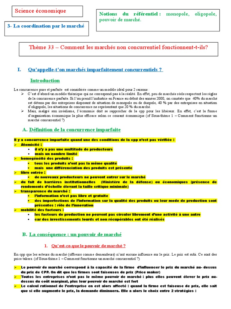 Comment Un Marché Concurrentiel Fonctionne-t-il Fiche De Revision