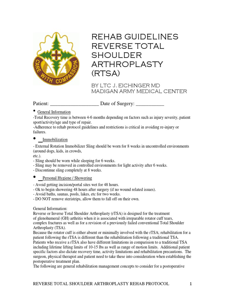 Rehab Guidelines for Reverse Shoulder Arthroplasty Shoulder