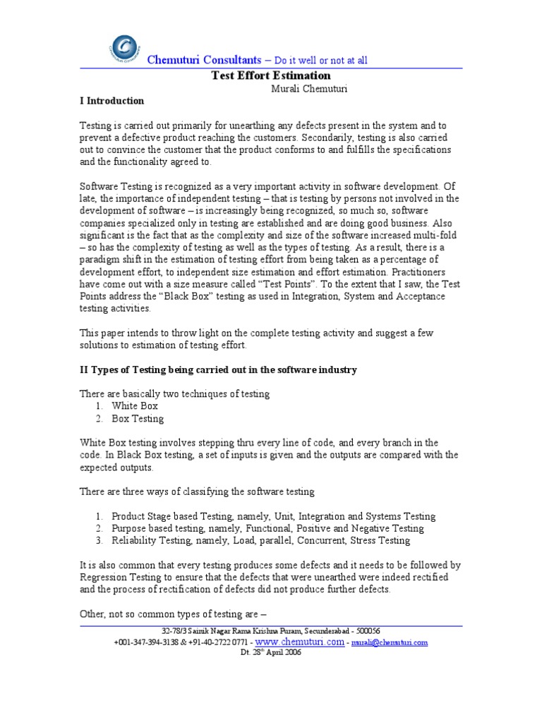 Software Test Effort Estimation | PDF | Software Testing | Unit Testing