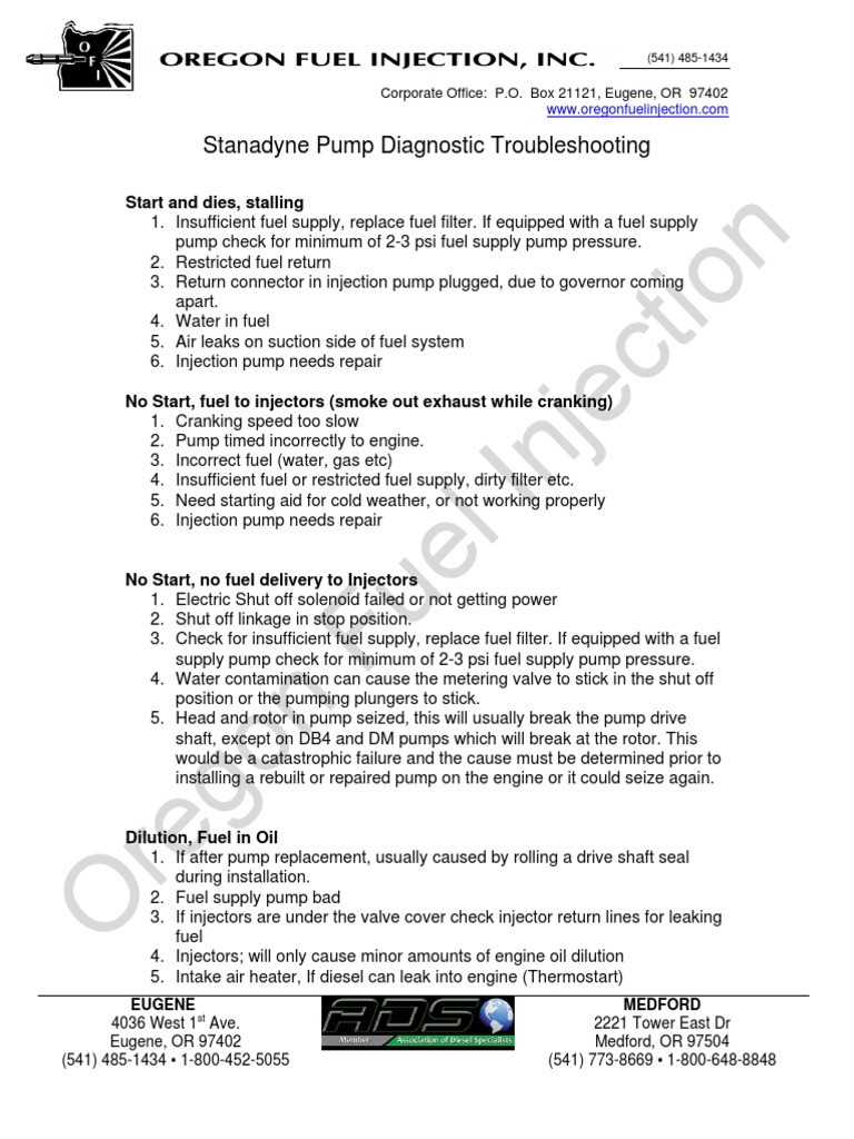 Stanadyne Pump Diagnostic Troubleshooting Fuel Injection Throttle