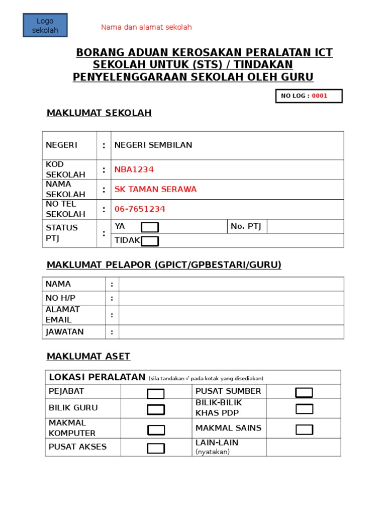 Borang Aduan Kerosakan Peralatan Ict Oleh Pengguna Guru Pdf