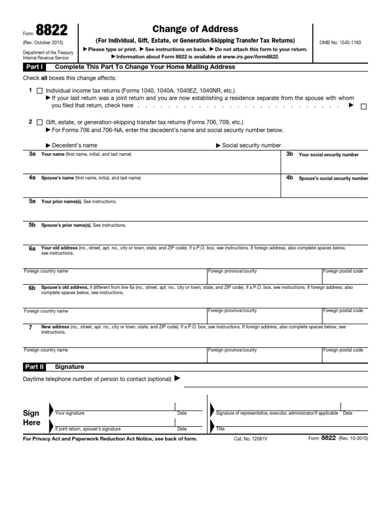 f8822 PDF | PDF | Internal Revenue Service | Tax Return