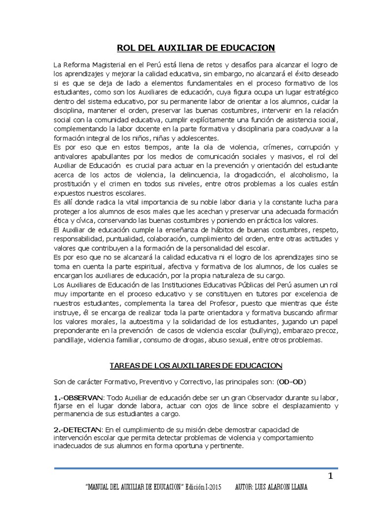 Rol y perfil del auxiliar de educación | PDF | Liderazgo | Conocimiento