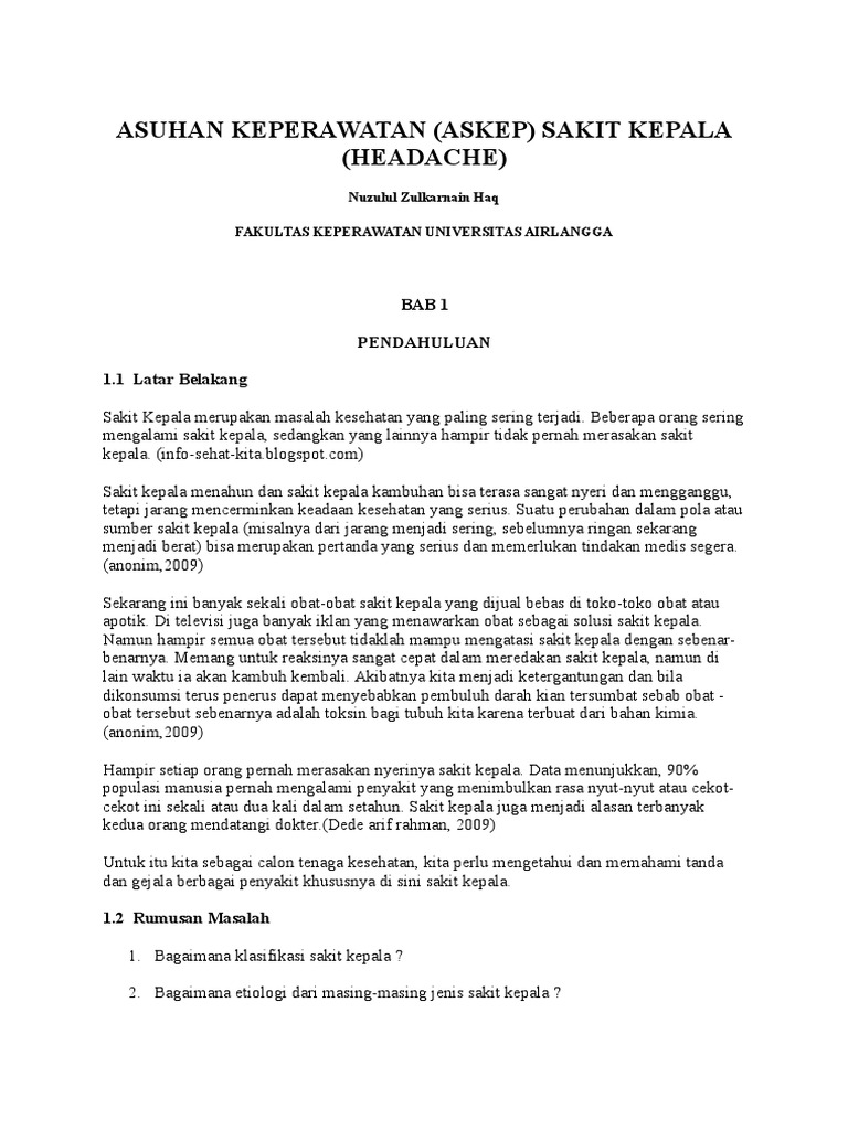 Contoh Makalah Askep Cephalgia Soal Matpel