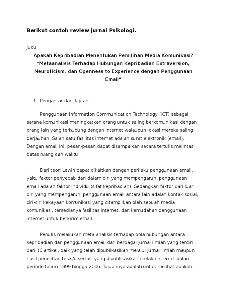Berikut Contoh Review Jurnal Psikologi Pdf