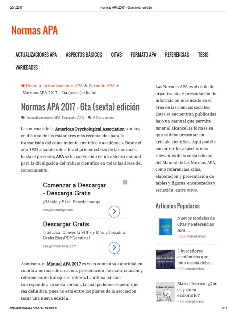 Normas APA 2017 6ta (Sexta) Edición Comillas Publicación