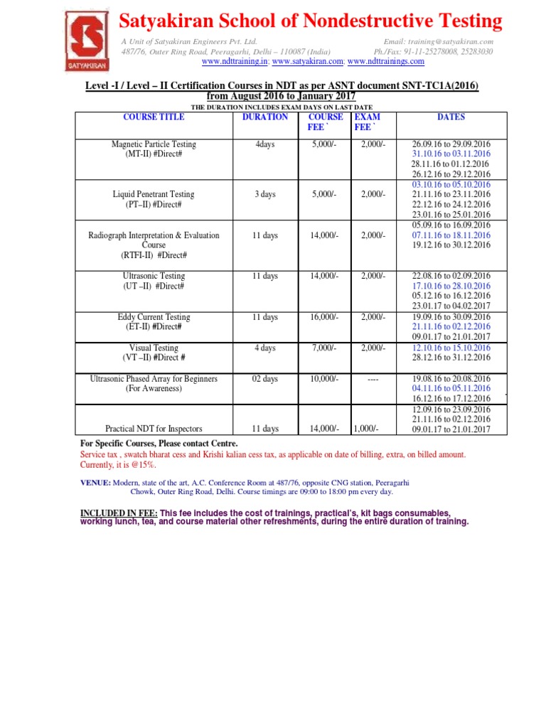 Asnt Level - 2 Schedule 2016 | PDF | Nondestructive Testing | Business