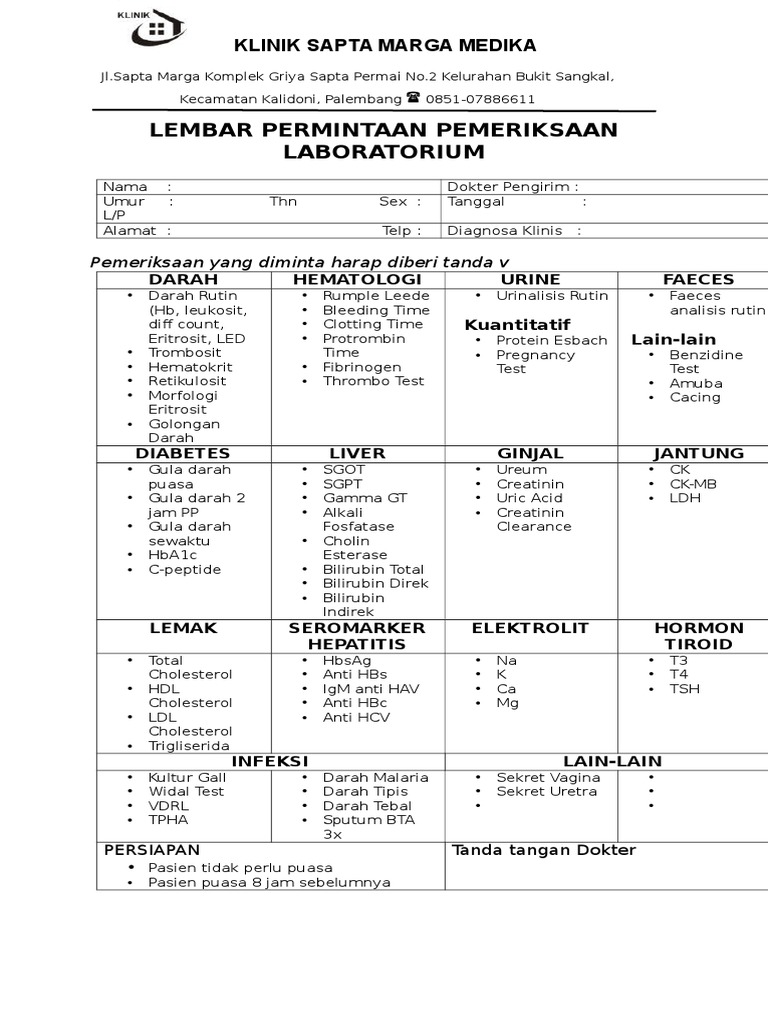 Lembar Laboratorium Praktikum Klinik | PDF