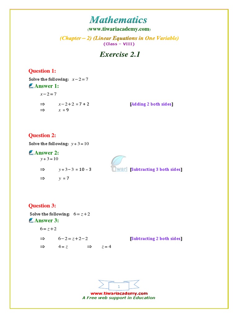 8 Maths NCERT Solutions Chapter 2 1 PDF | PDF