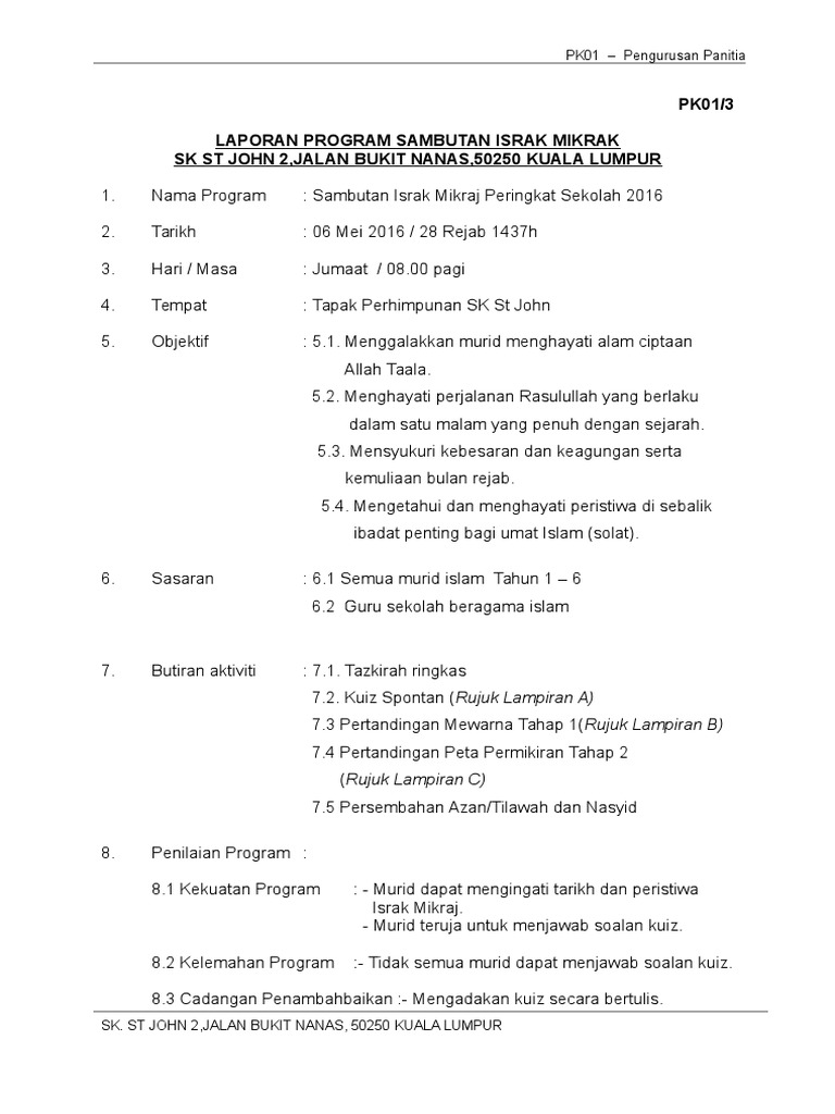 Pk01 3 Format Laporan Israk Mikraj Pdf