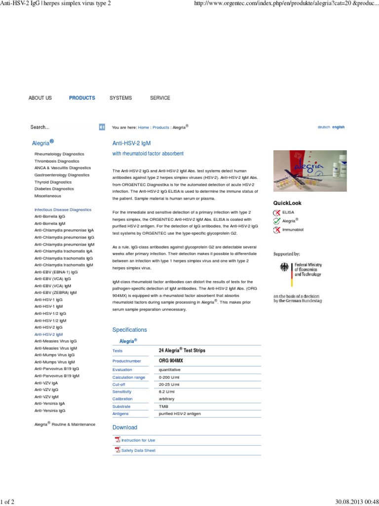 AntiHSV2 IgG Herpes Simplex Virus Type 2 Immunoglobulin G Elisa