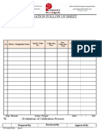 Calibration Follow Up Sheet: Evaluation of Calibration Process %