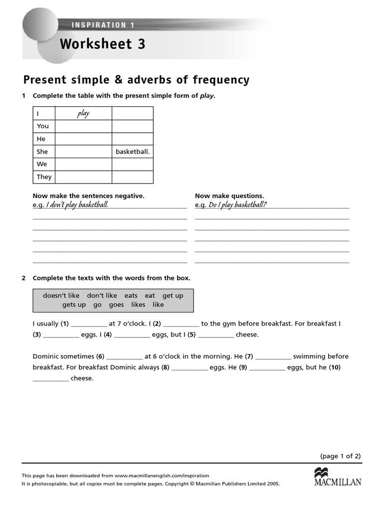 Inspiration 1 - Present Simple - Adverbs of Frequency PDF | PDF
