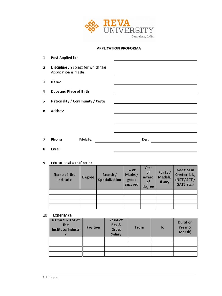 Application Proforma PDF
