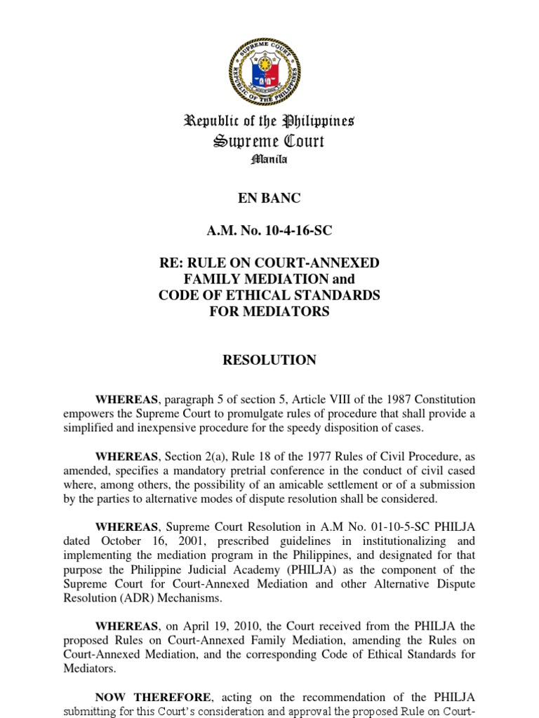 Court-Annexed Family Mediation Rules | PDF | Mediation | Conflict Of ...