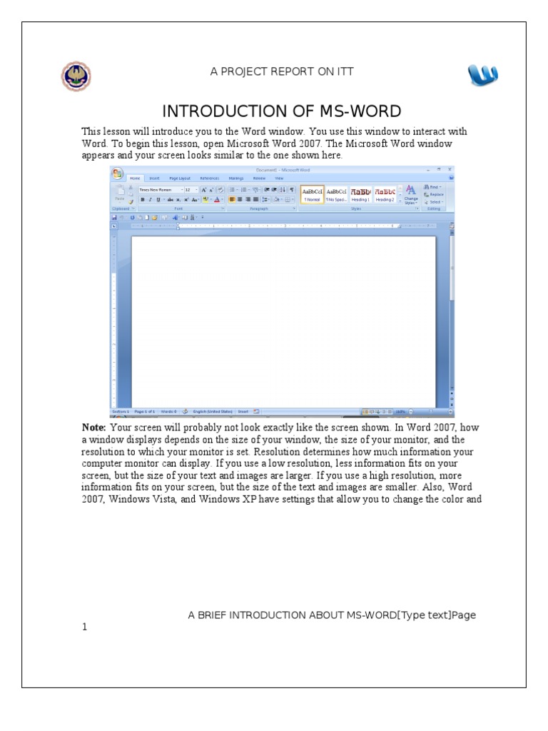 Project On Microsoft Word 07 Microsoft Word Computer File