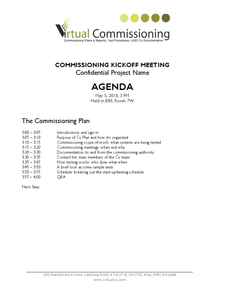 Cx Kickoff Meeting Agenda SAMPLE