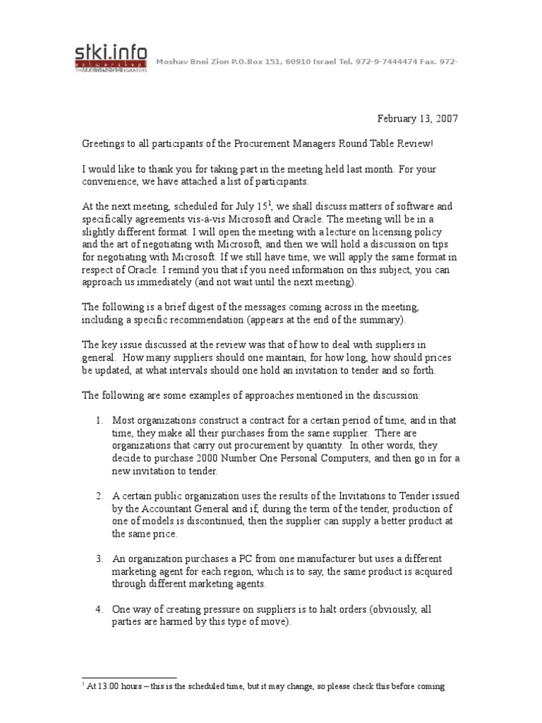 Procurement Round Table Summary | PDF