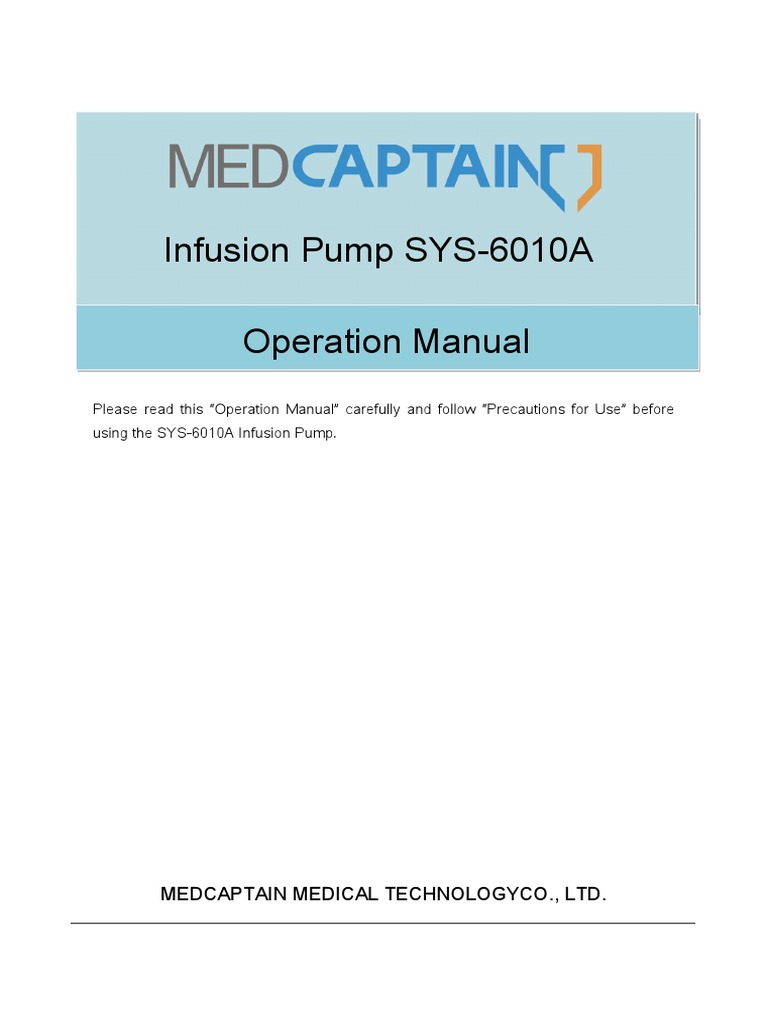 SYS6010A Infusion Pump Operation Manual V1.1 PDF Intravenous