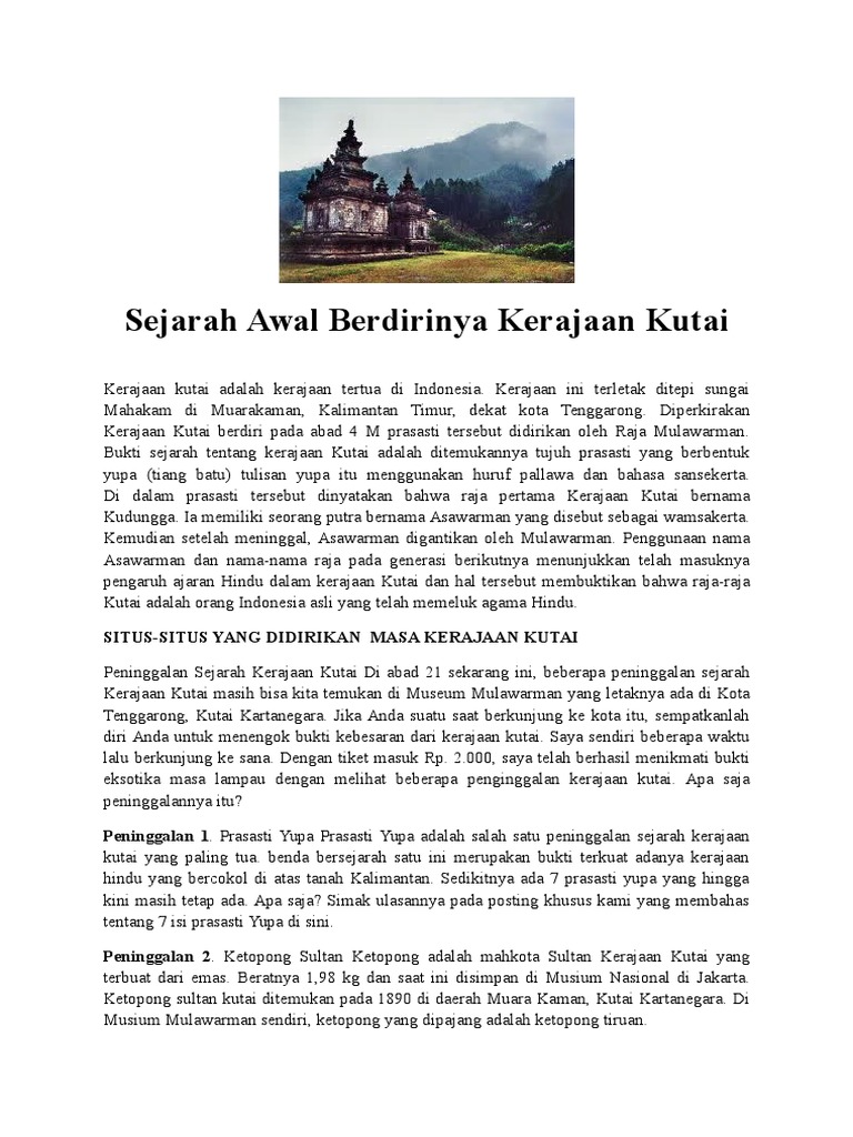 Sejarah Awal Berdirinya Kerajaan Kutai