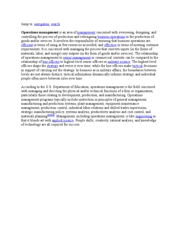 Operations Management Is An Area of | PDF