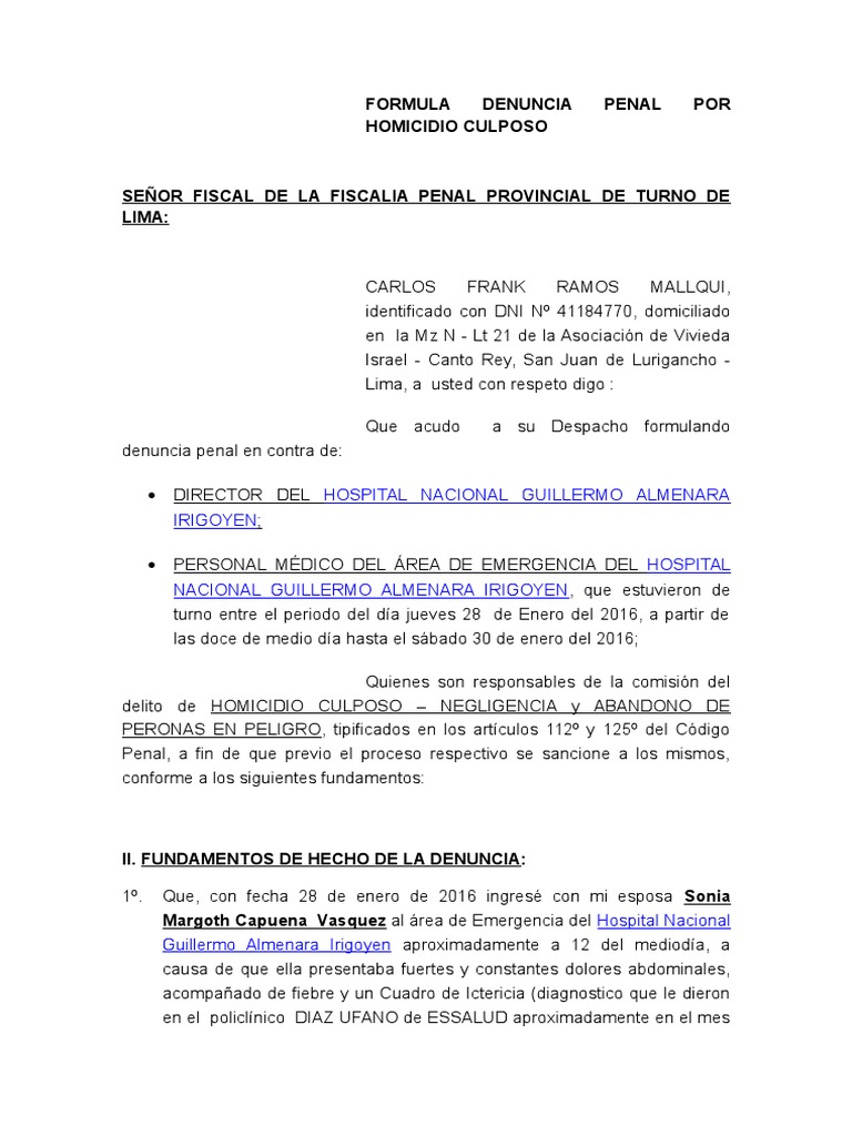 Modelo Denuncia Negligencia Medica Pdf Septicemia Hospital