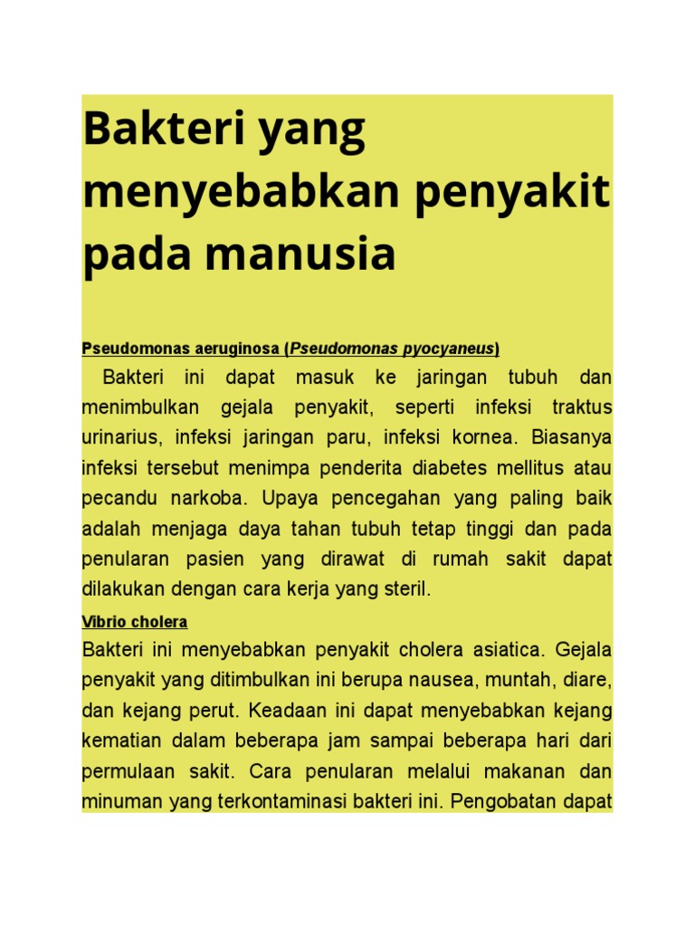 Bakteri Yang Menyebabkan Penyakit Pada Manusia