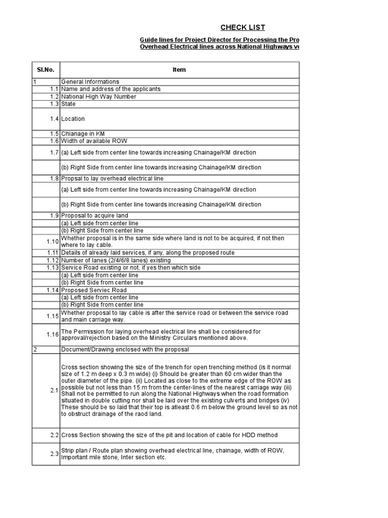 Check List NHAI PDF Indemnity Road