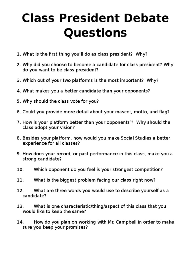 class president debate questions