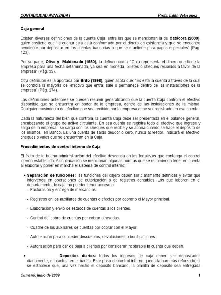 Control y Definición de Caja General | PDF | Efectivo | Cheque