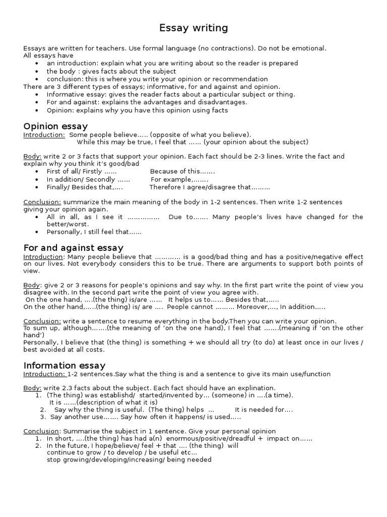 Essay Writing Skeleton PDF Opinion Essays