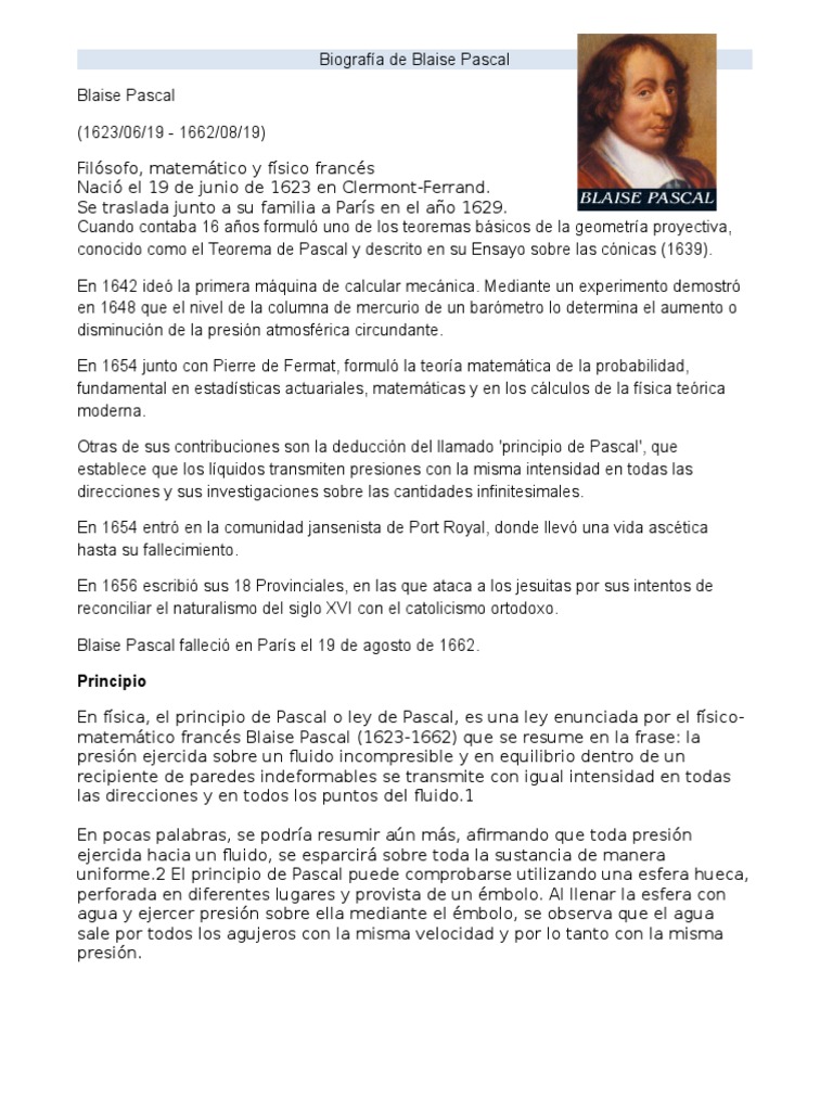 Biografia De Blaise Pascal Plantas Hongo