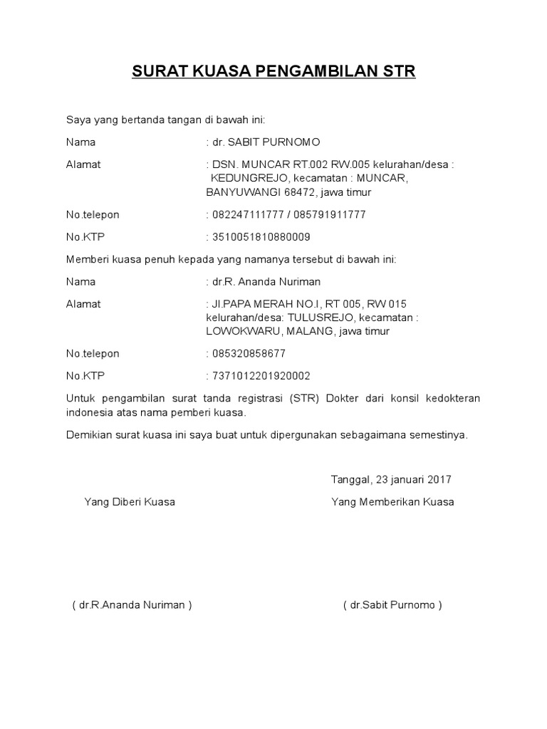 Surat Kuasa Pengambilan Str