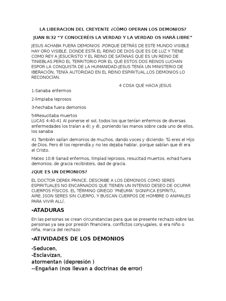 Operación de demonios en el creyente | PDF | Demonios | Cristo (título)