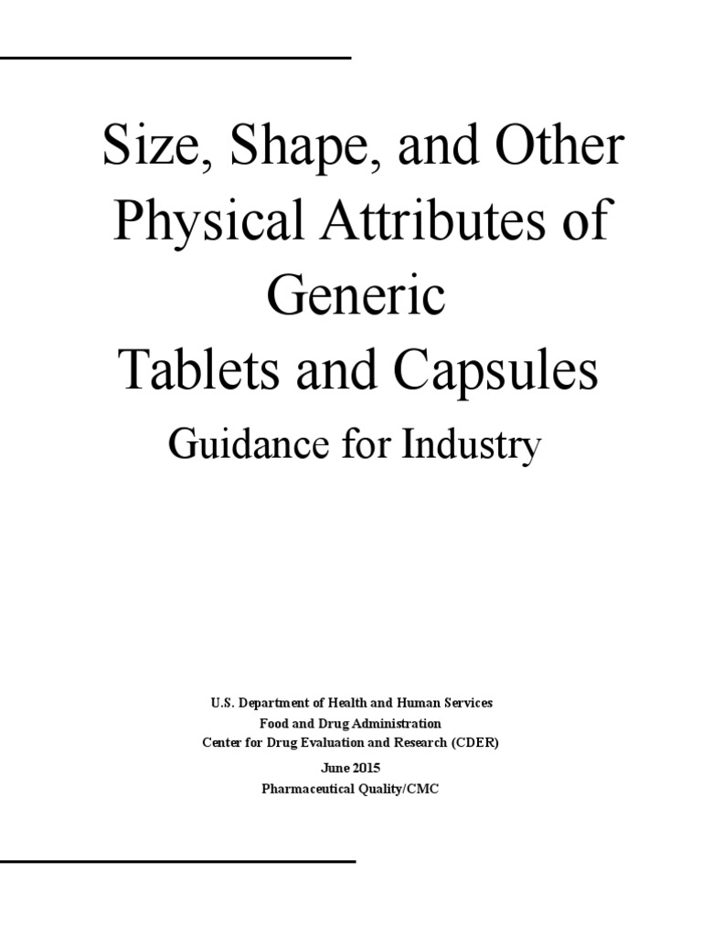 FDA Guidance on Tablet Size and Shape | PDF | Generic Drug ...