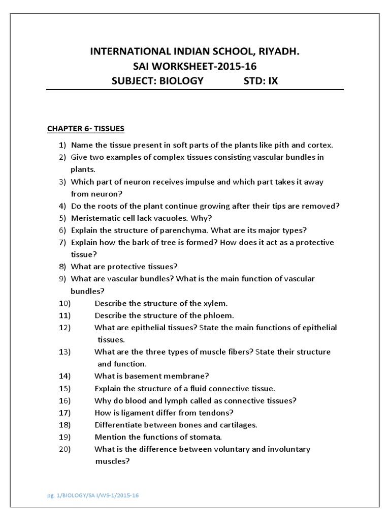Worksheet - 1 Biology Ix | PDF