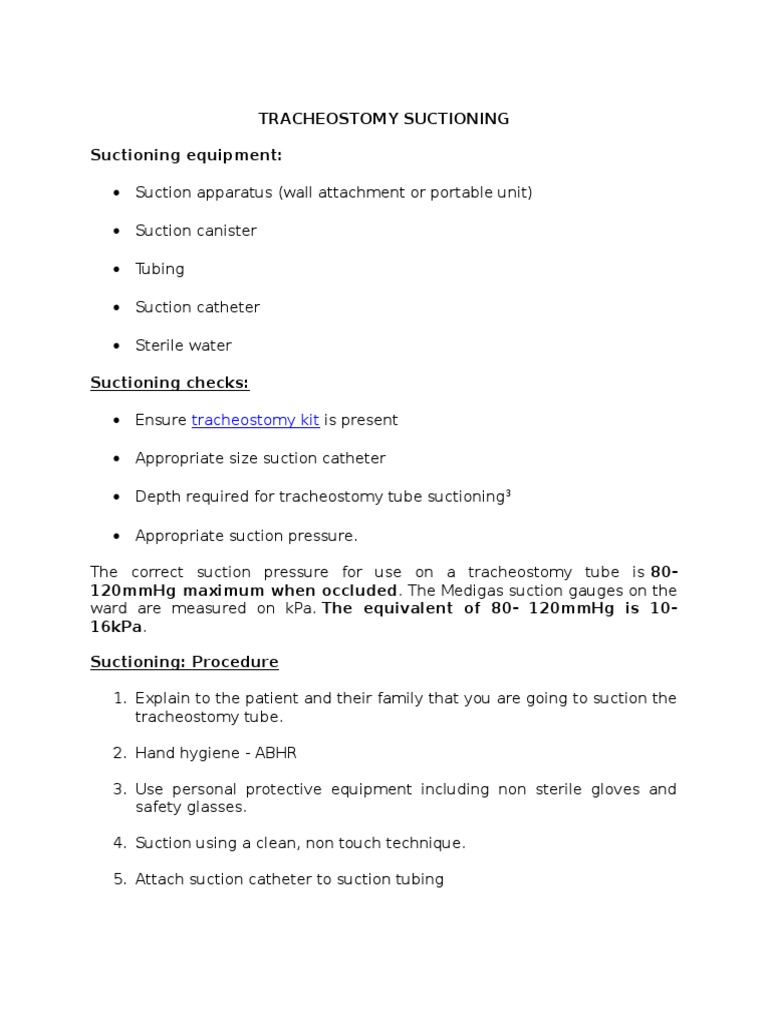 Tracheostomy Suctioning Suctioning Equipment | PDF