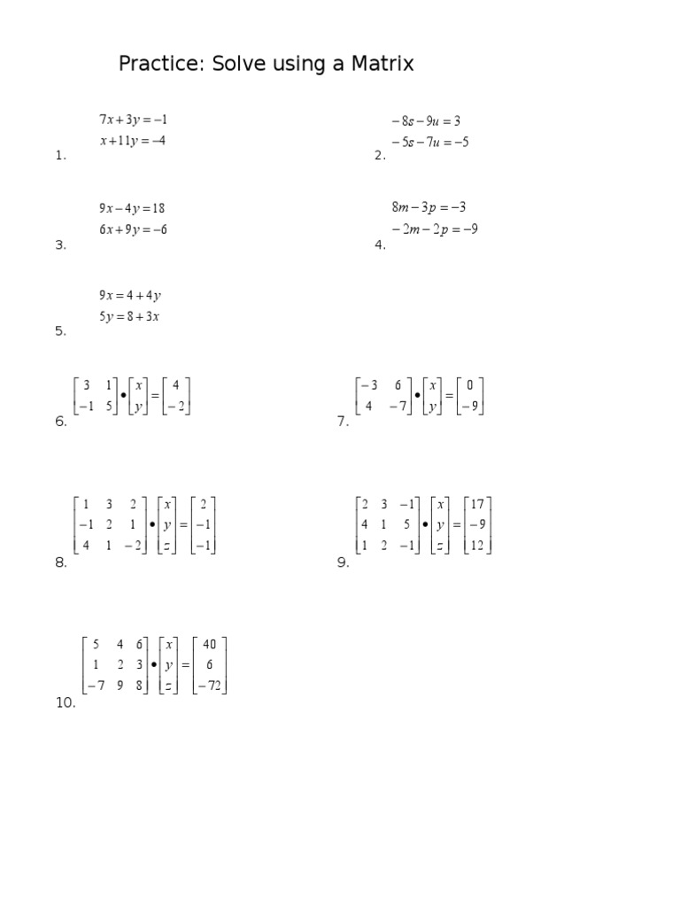 Matrix Problem Solving Exercises | PDF