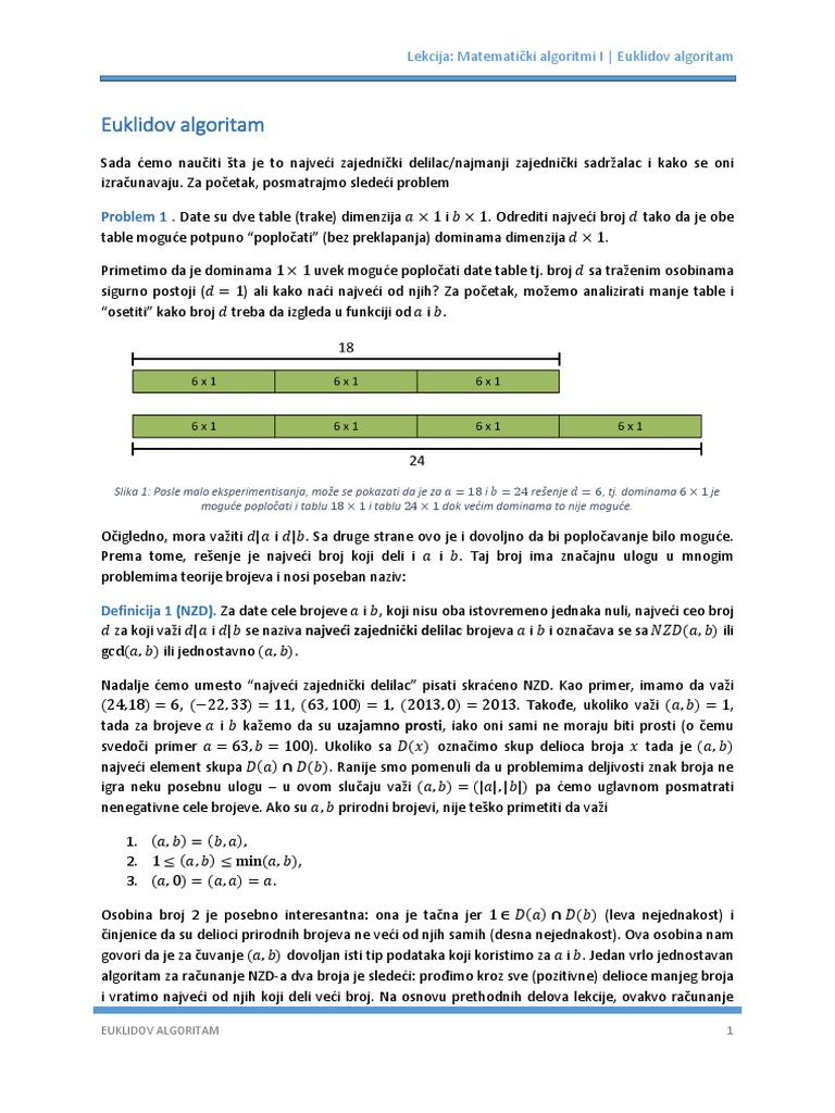 Matematicki Algoritmi I - Euklidov Algoritam | PDF