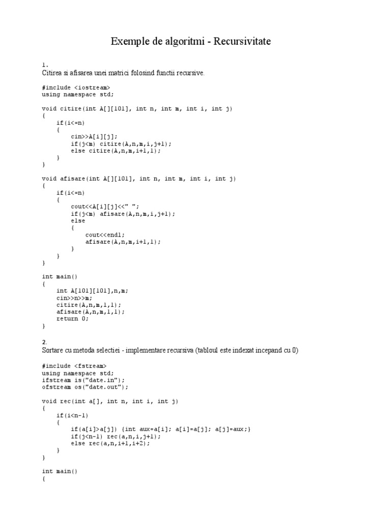 Exemple Algoritmi Recursivi Pdf Pdf