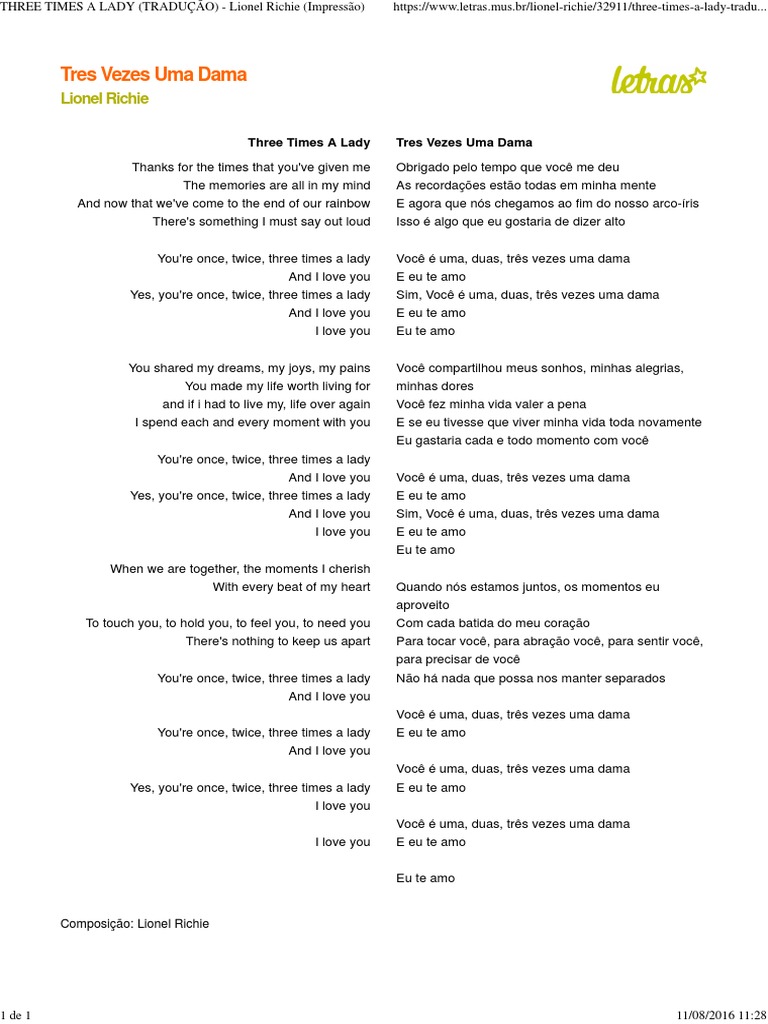 Letras - Lionel Richie - Truly (TRADUÇÃO), PDF