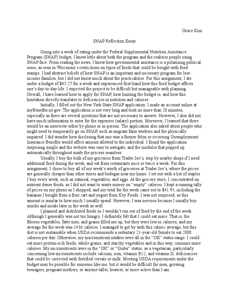 Examples of reflection essays about community nutrition foods picture