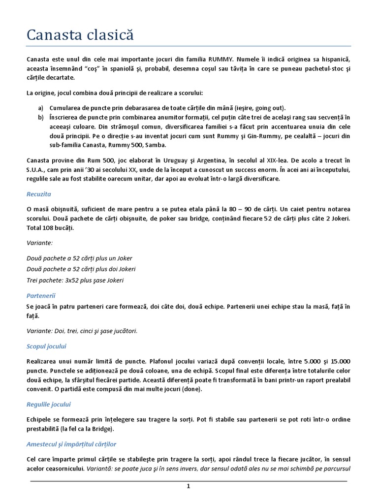 Reguli de JocCanasta, Remy, Rentz, Whist PDF